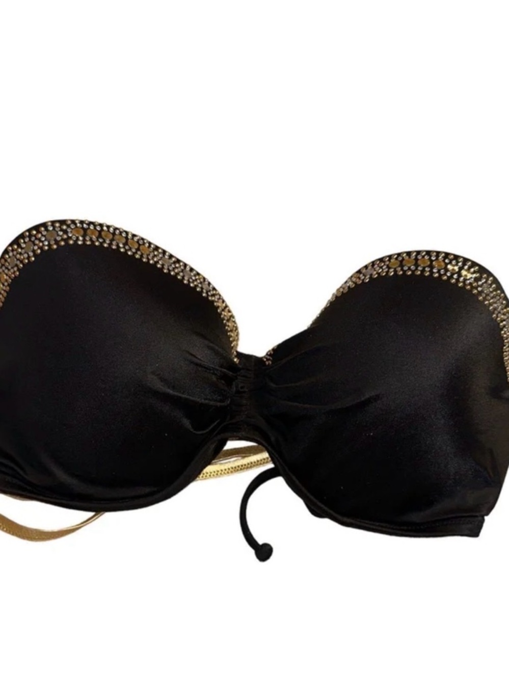 Black Strapless Bra with Gold Rhinestone Trim